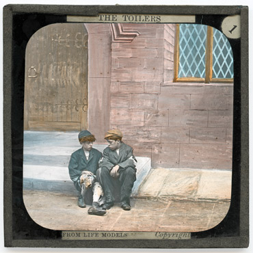 [1.  Two tattered lads sat resting on a step]